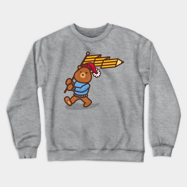 Pencil Bear with Flag Crewneck Sweatshirt by DangerHuskie